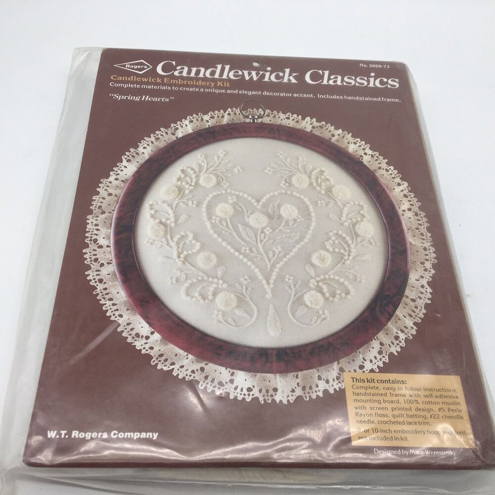 Vintage Candlewick Embroidery Kit Spring Hearts  Unworked